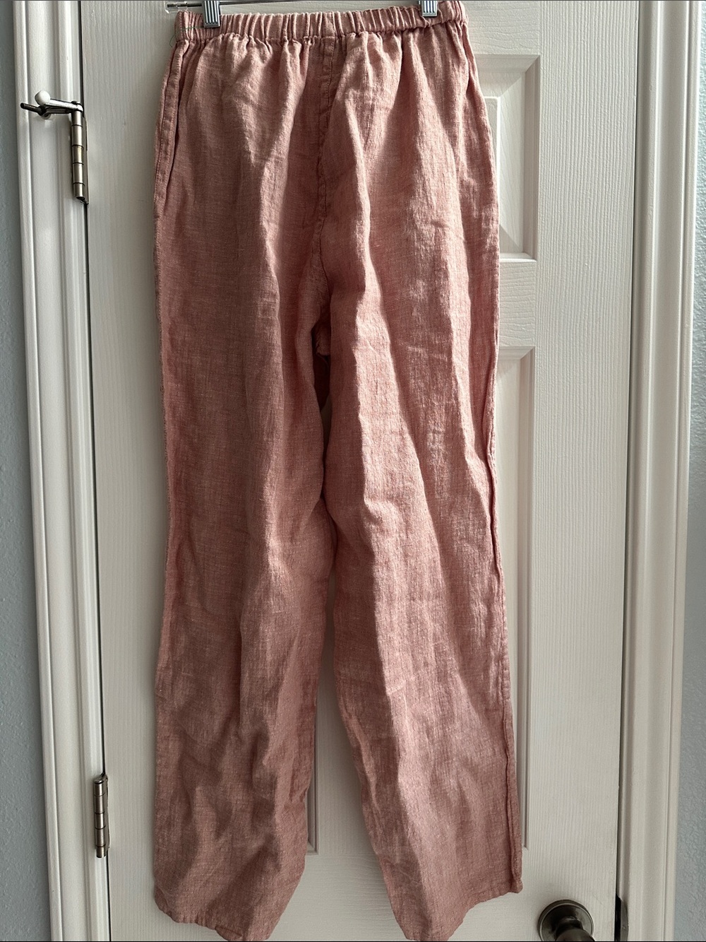 Flax Linen Straight Leg Pants Pink Rose Petite Capsule Minimalist Coastal Boho - Picture 3 of 6